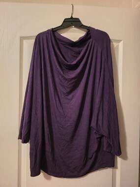 Shop Basic Cowl Neck Tunic Size 3XL Purple Long Sleeve Asymmetrical